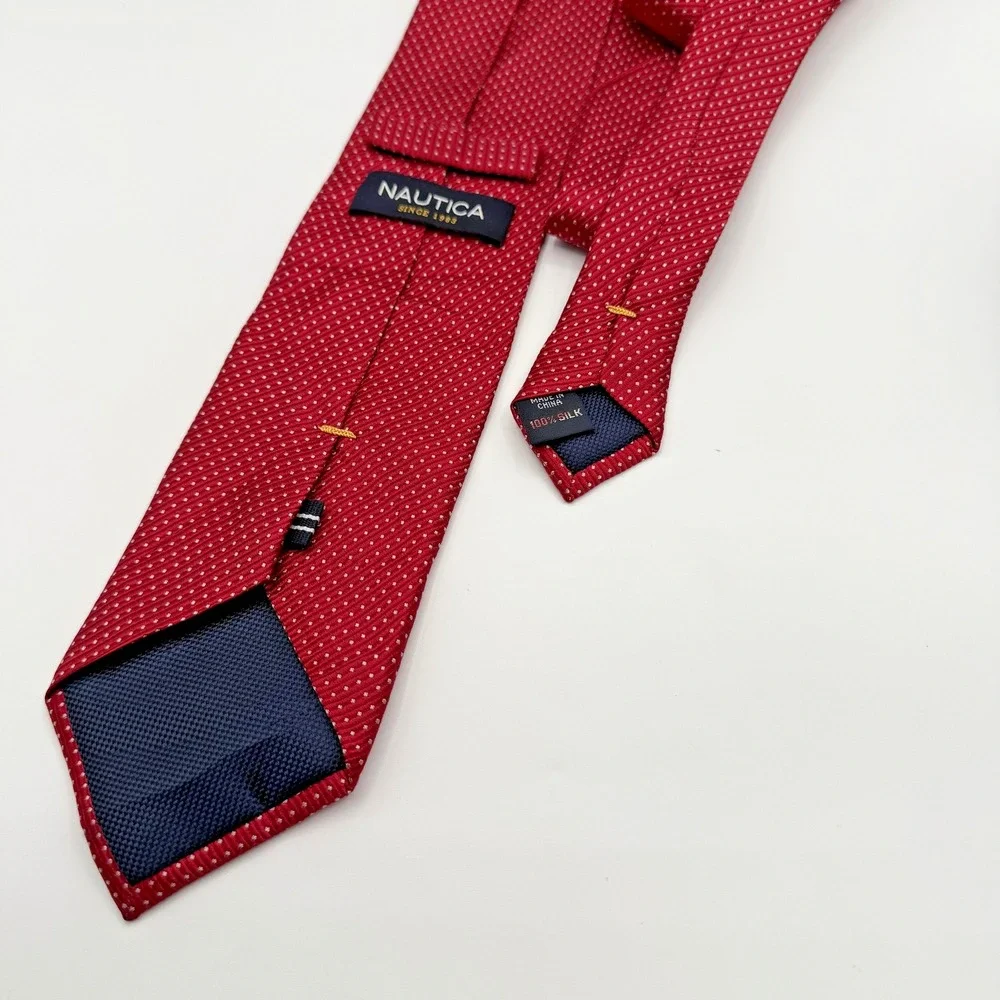Nautica Ties Neckties Mens 100% Silk Red Navy‎ Geometric Microdot Lot of 2
